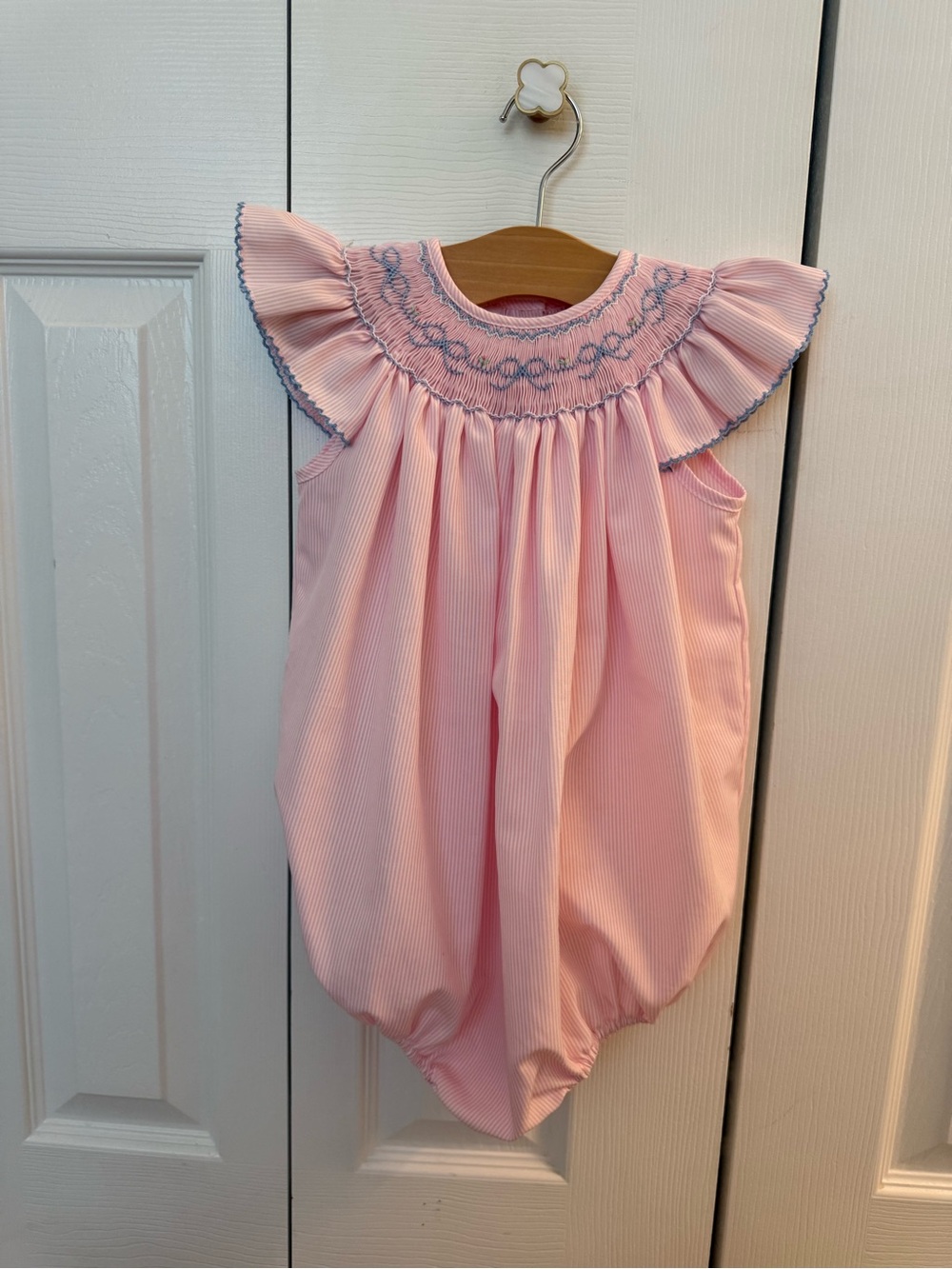 Petit Bebe Pink Smocked Flutter Sleeve Baby bubble